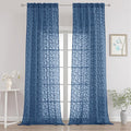 Chyhomenyc Extra Long Dusty Blue Sheer Curtains 108 Inch Length 2 Panels Set, Light Filtering Tufted Textured Soft Airy Rod Pocket Leaf Window Treatment Drapes for Living Room, 52" Wx108 L, 2PCS