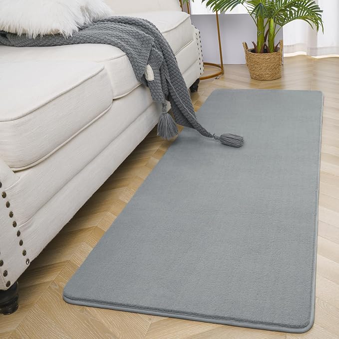 Amearea Modern Soft Hallway Runner Rug, 2x6 Feet Washable Runner Rugs for Hallway, Grey Fluffy Rug Bedroom Bedside Rugs, Non Slip Memory Foam Rug Carpet for Entrance Kitchen Living Room Decor