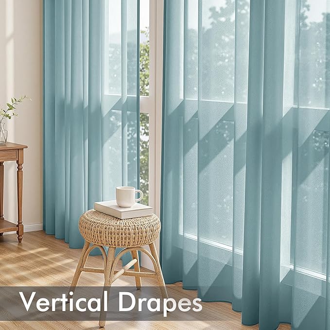 MIULEE Dusty Blue Sheer Curtains 72 Inches Long, 4 Panels Set, Light Filtering Rod Pocket Voile Drapes for Living Room and Bedroom, Airy Soft Fabric Window Treatments, 42 x 72 Inches