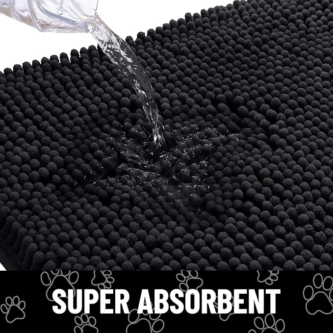Smiry Dog Door Mat for Muddy Paws, Absorbent Dirt Trapper Non Slip Quick Dry Washable Chenille Mat for Mud Dogs, Entry Rug for Indoor and Outdoor (59x20 Inches, Black and White)