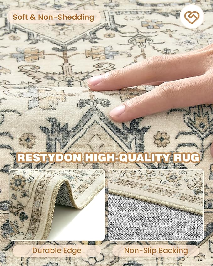 Runner Rug 2x8 Runners for Hallways Non Slip Washable, Vintage Hallway Runner Rugs for Living Room, Low Pile Soft Hallway Rug for Kitchen Bedroom Laundry Room Rug(Brown/Beige,2'x8')