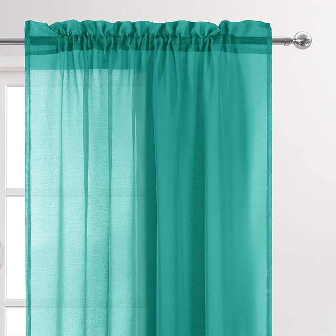 DWCN Teal Sheer Curtains Semi Transparent Voile Rod Pocket Curtains for Bedroom and Living Room, 52 x 84 inches Long, Set of 2 Panels