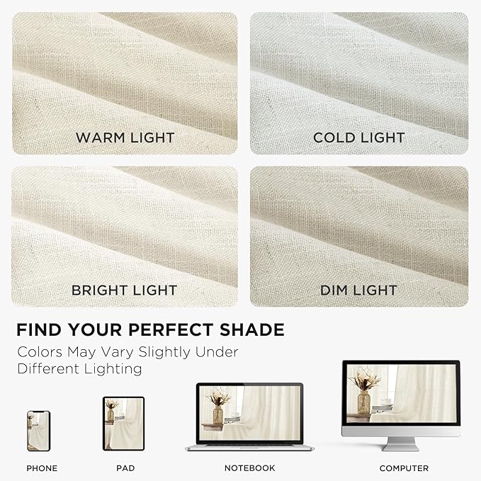 Joydeco Curtains, 108 Inches Long, 2 Panels Set, Farmhouse Drapes for Living Room, Semi-Blackout, Linen-Polyester, Ivory on Linen, Rod Pocket