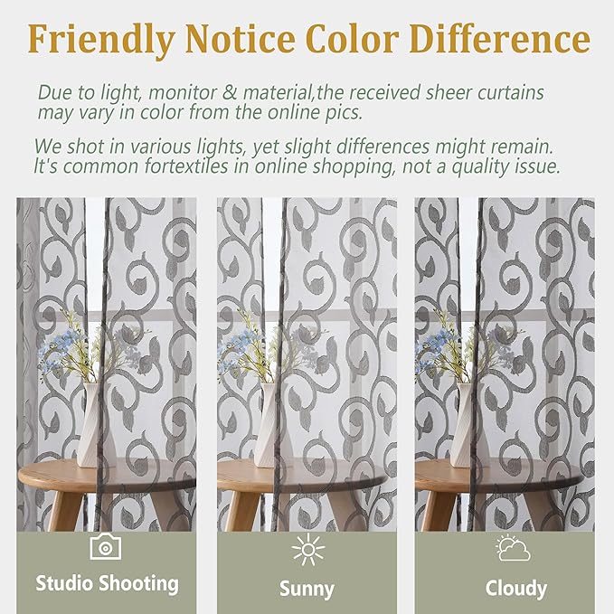 OWENIE Furman Cafe Curtains 30 Inch Length 2 Panels Set, Elegant Geometric Jacquard Short Sheer CurtainsTiers for Kitchen/Living Room/Bedroom Small Window 28" W x 24" L, Grey