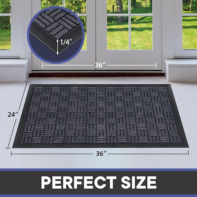 Mibao Front Door Mat, Heavy Duty Durable Welcome Mat for Outdoor Indoor, Dirt Trapper Waterproof Super Absorbent Door Mat for Entryway Outside Patio Porch, 35.5" x 24", Navy