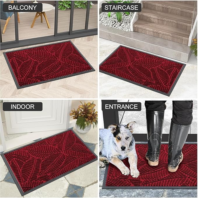 Colorxy Waterproof Doormat, Sturdy Natural Rubber Front Indoor Mat, Non Slip Low Profile Indoor Outdoor Door Mats, Stain and Fade Resistant Floor Mat, Easy Clean Patio Entry Mat, 59''x23'', Burgundy