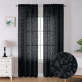 Lecloud Leia Jacquard Black Sheer Curtains 96 Inches Long 2 Panels, Balance Light & Privacy Clip Textured Voile Curtain with Dual Rod Pockets, Farmhouse Leaf Living Room Bedroom Drapes, 38X96 Inch