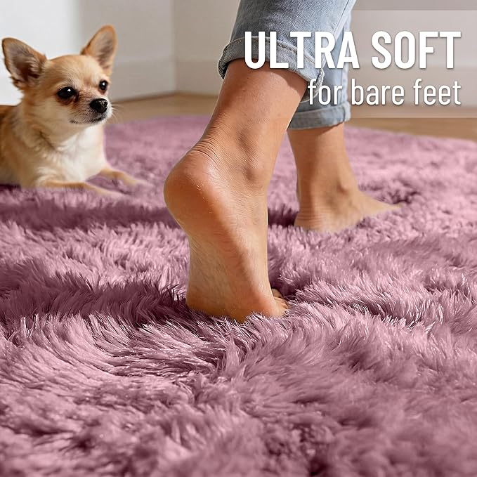 OLANLY Blush Round Rugs for Bedroom - Machine Washable, 2 ft Circle Area Rugs for Living Room, Soft and Fluffy Shaggy Carpet for Teen Girls and Boys, Nursery Rooms, Dorms, Home Decor Aesthetic