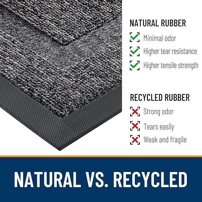 OLANLY Front Door Mat Indoor Outdoor Entrance, Waterproof All-Season, All-Weather Doormat, Sturdy Natural Rubber, Low Profile, Easy Clean Patio Porch Entryway Mat, 47x17, Black and White