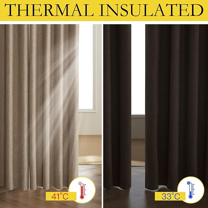 NICETOWN Burlap Vintage Open Linen Weave Flax Thermal Curtains, 100% Blackout Curtains 45" Long for Dining Room, Soundproof Window Treatment Drapes for Hall Room, 52" Wide Per Panel, Set of 2