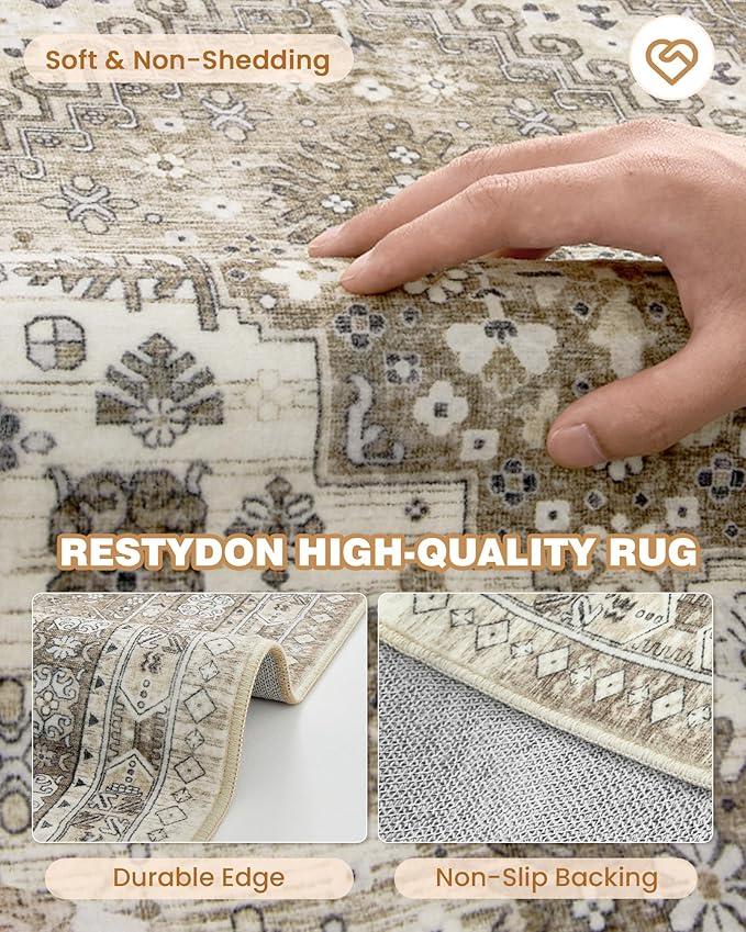 3x8 Runner Rug Non Slip Washable for Entryway, Front Porch, Vintage Hallway Runner for Laundry Room, Bedroom, Stain Resistant Thin Indoor Kitchen Mats for Floor(Brown,3'x8')