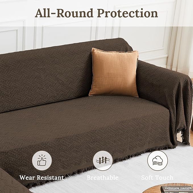 HOMERILLA Sectional Couch Covers for Sectional Sofa L Shaped Sofa Cover Blanket 2 Pieces L Shape Furniture Protector for Pets Dogs (Chocolate, XX-Large)