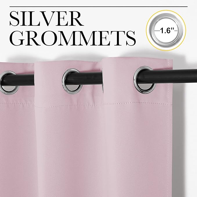 NICETOWN Room Darkening Curtain Panels for Girls Room, Nursery Essential Thermal Insulated Grommet Drapes for Small Window (Baby Pink, 2 PCs, 34 x 45 inch)