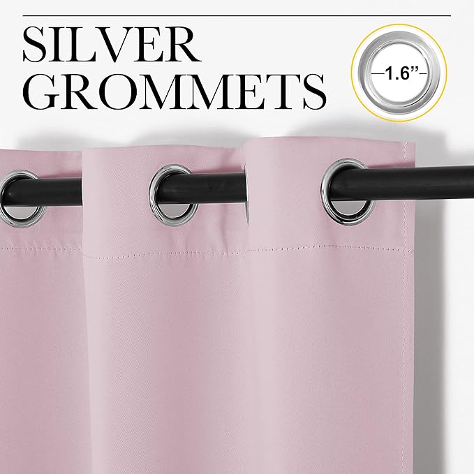 NICETOWN Baby Pink Blackout Curtains 40 inches Length for Kitchen, 2 Panels, 29" Wide, Thermal Insulated Decoration Drapes for Small Window
