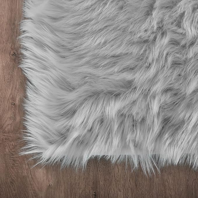 Latepis Area Rugs 10x14 Living Room Washable Rugs Grey Faux Sheepskin Fur Fluffy Rug for Bedroom Fuzzy Shag Rug for Sofa Play Room Entertainment Room, Rectangle