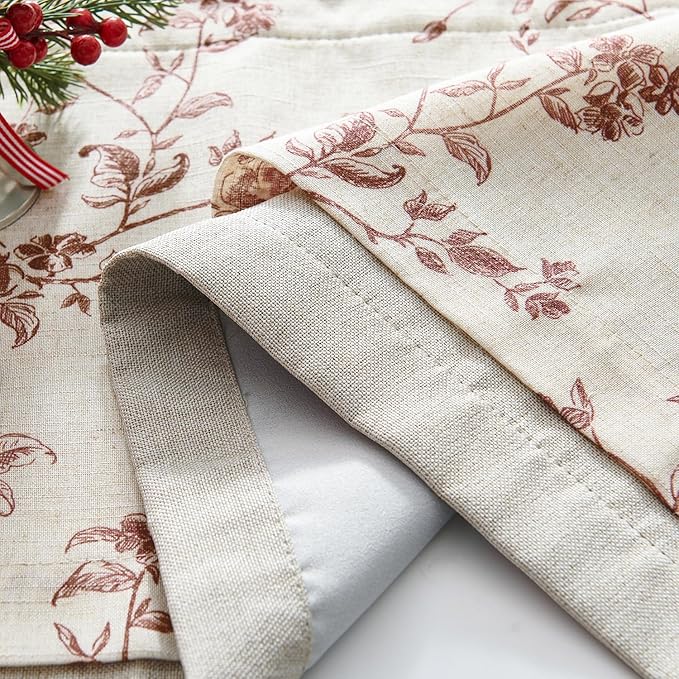 jinchan Linen Valance Curtains for Windows 16 Inch Christmas Decorations Floral Double Layer Kitchen Valance Room Darkening Cottagecore Farmhouse Flower Window Treatment 1 Panel Maroon Red on Linen