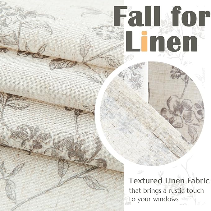 jinchan Linen Kitchen Valance for Windows 16 Inch Gray Floral Double Layer Valance Living Room Laundry Room Darkening Rustic Cottagecore Farmhouse Flower Window Treatment 1 Panel Grey on Linen