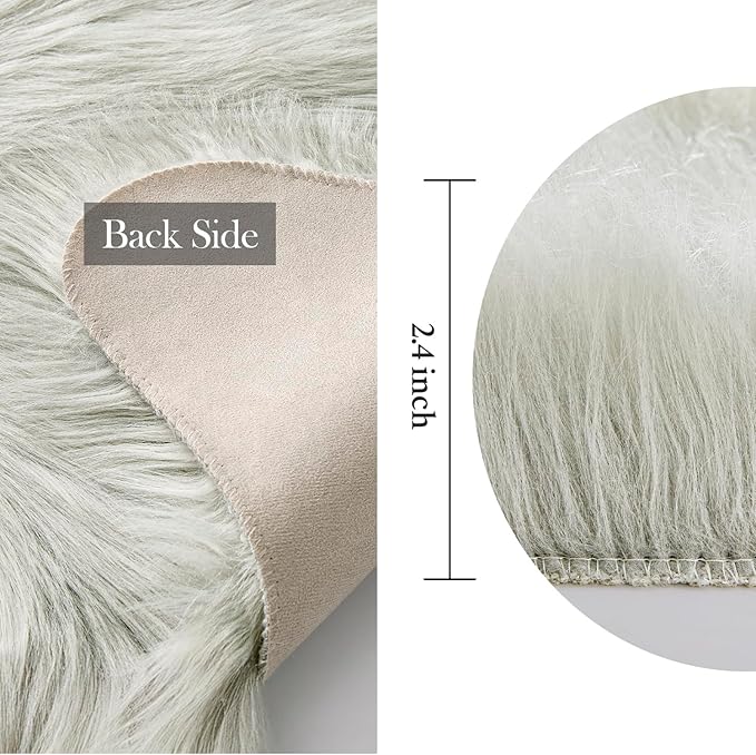 MIULEE Fluffy Rug Soft Shaggy Faux Fur Area Rug Luxury Plush Sheepskin Carpet for Bedroom Living Room Sofa Chair 2 x 3 Feet, Light Grey