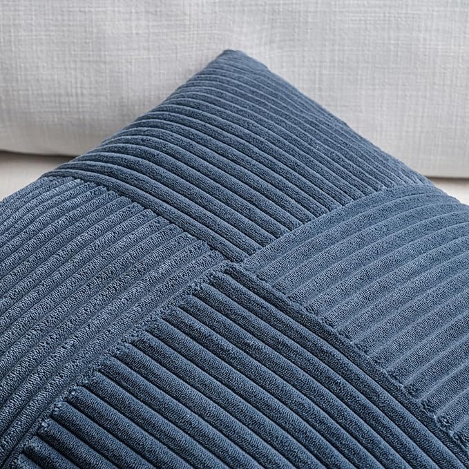 Fancy Homi 2 Packs Dusty Blue Lumbar Decorative Throw Pillow Covers 16x28 Inch for Couch Bed Sofa, Rustic Farmhouse Boho Home Decor, Soft Striped Corduroy Rectangle Accent Cushion Case 40x70 cm