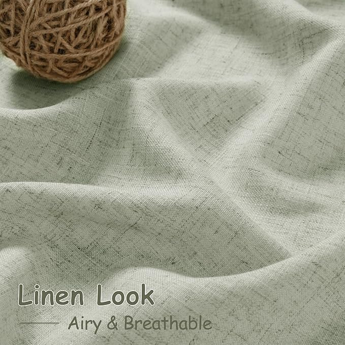 Extra Wide 100 Inch Linen Curtains for Living Room Divider Light Filtering Semi Sheer Back Tab Patio Curtains for Sliding Door Sage Green Coastal Decor Sunroom Floor to Ceiling Window Curtain 100x84