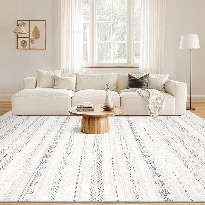 Nakagishi 9x13 Area Rugs Living Room: Washable Boho Large Neutral Soft Farmhouse Rug Stain Resistant Modern Moroccan Non-Slip Indoor Carpet for Bedroom Nursery Kids Playroom Office Dining Room- Grey