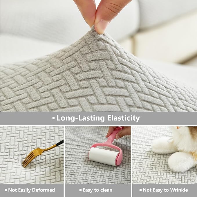 Couch Cushion Covers for Sofa Couch Covers Wear-Resistant Universal Sofa Cover Washable Stretch for Sectional Slipcovers (Texture-Light Gray,Large Triple Seat Cover)