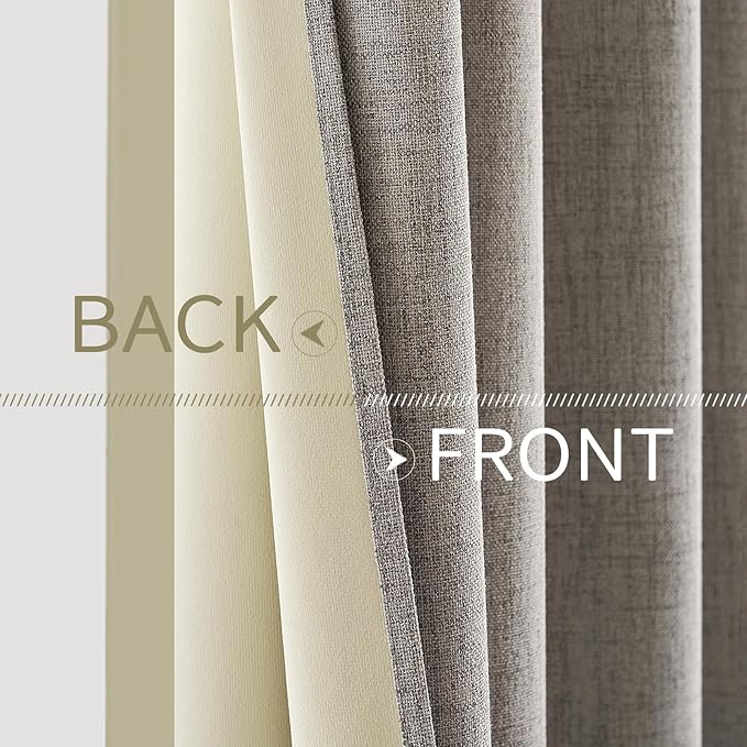 MIULEE 100% Blackout Linen Textured Curtains for Bedroom Solid Thermal Insulated Warm Taupe Grommet Room Darkening Curtains & Drapes Luxury Decor for Living Room Nursery 42 x 63 Inch (2 Panels)