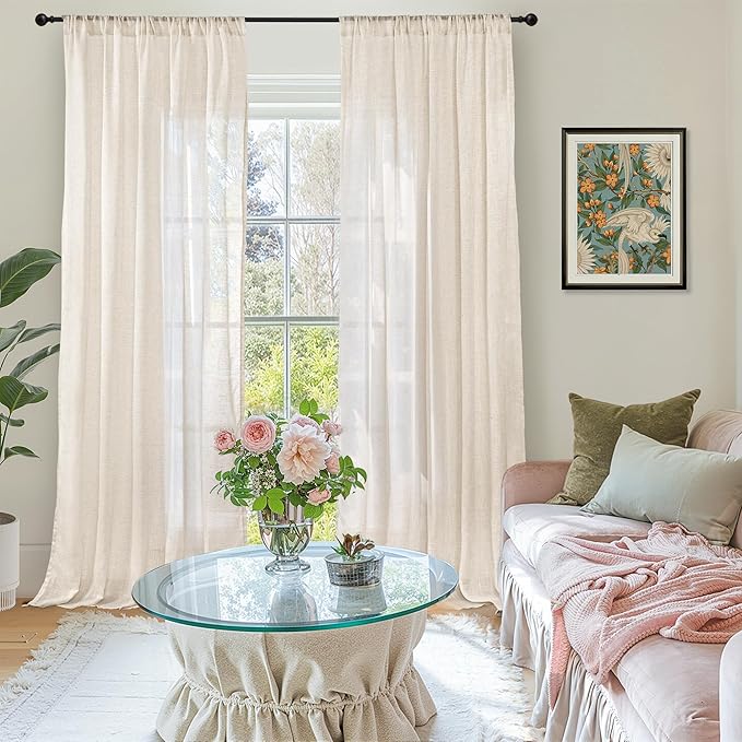 BGment Linen Curtains 96 Inches Long for Living Room, Oatmeal Window Drapes Rustic Country Textured for Farmhouse Beroom Dining Room Decor Rod Pocket Lightweight, 2 Panels Set, Each 52 Inch Wide