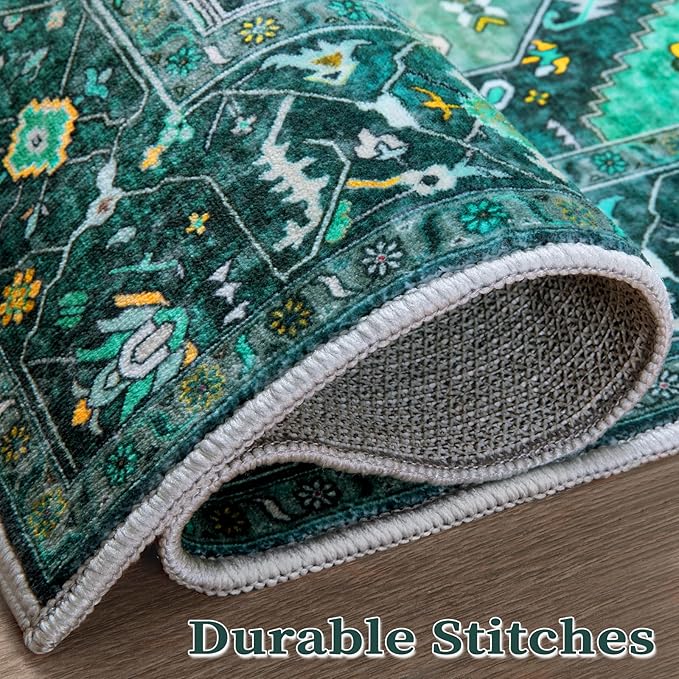 SERISSA Boho Area Rug 5x7 Teal, Washable Large Rugs for Living Room, Ultra Soft Non-Slip Bedroom Rug Print Distressed Vintage Tribal Farmhouse Carpet Rug for Dining Room Dorm Office Home Decor