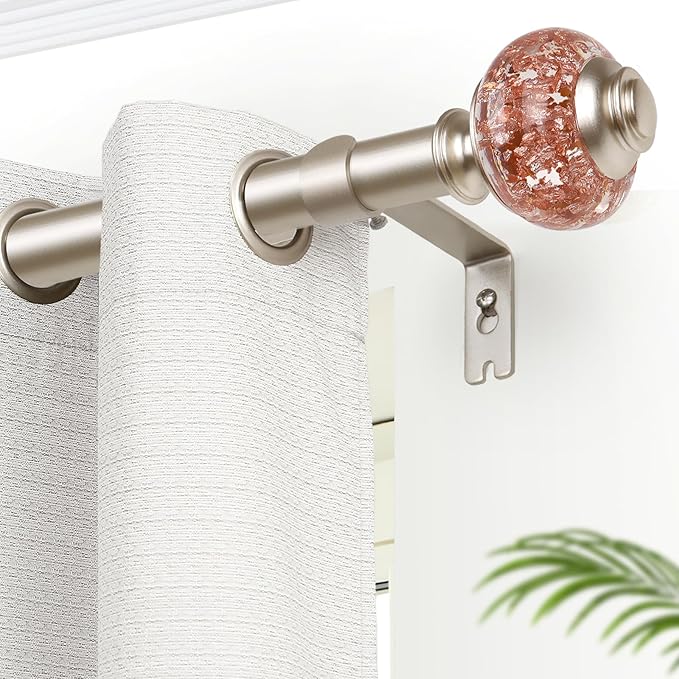 7/8 Inch Curtain Rods for Windows 66 to 120 Inch, USFOOK Telescoping Splicing Drapery Rods, Decoration for Home with Rose Gold Decorative Translucent Finials