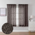 Lecloud Leia 2 Panels Sheer Chocolate Brown Curtain 54 Inch Length, Light Reducing Jacquard Textured Leaf Voile Bedroom Curtain, Gauzy Clip Short Drapes with Dual Rod Pocket, 38x54 Inches