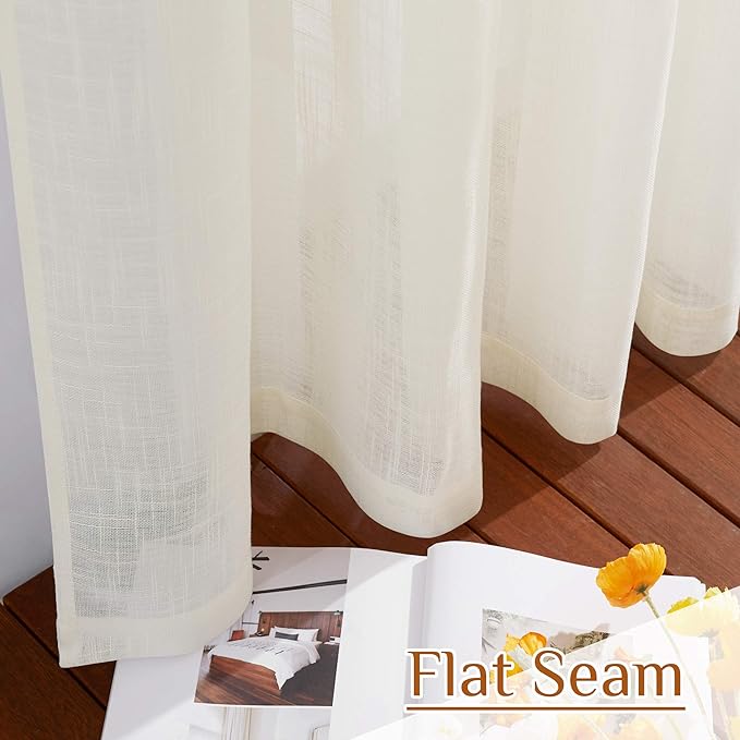 NICETOW Faux Linen Living Room Curtains 96 inch Length, Rod Pocket & Back Tab Window Treatments Semi Sheer Drapes Privacy with Light Filtering for Bedroom, Natural, 2 Panels, W34 x L96