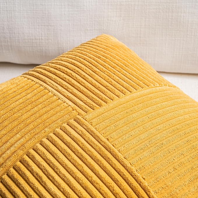 Fancy Homi 2 Packs Gold Yellow Lumbar Decorative Throw Pillow Covers 16x28 Inch for Couch Bed Sofa, Rustic Farmhouse Boho Spring Home Decor, Soft Striped Corduroy Rectangle Accent Cushion Case 40x70cm