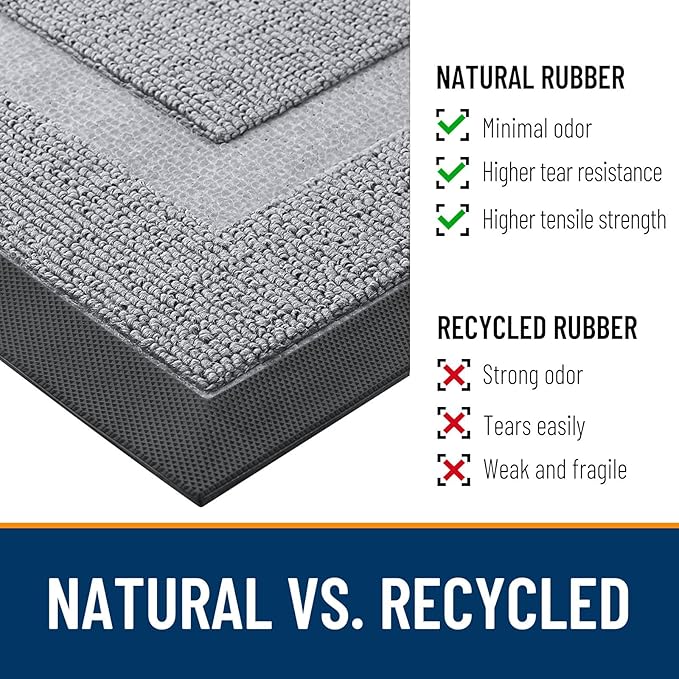 OLANLY Front Door Mat Indoor Outdoor Entrance, Waterproof All-Season, All-Weather Doormat, Sturdy Natural Rubber, Low Profile, Easy Clean Patio Porch Entryway Mat, 71x23, Silver Gray