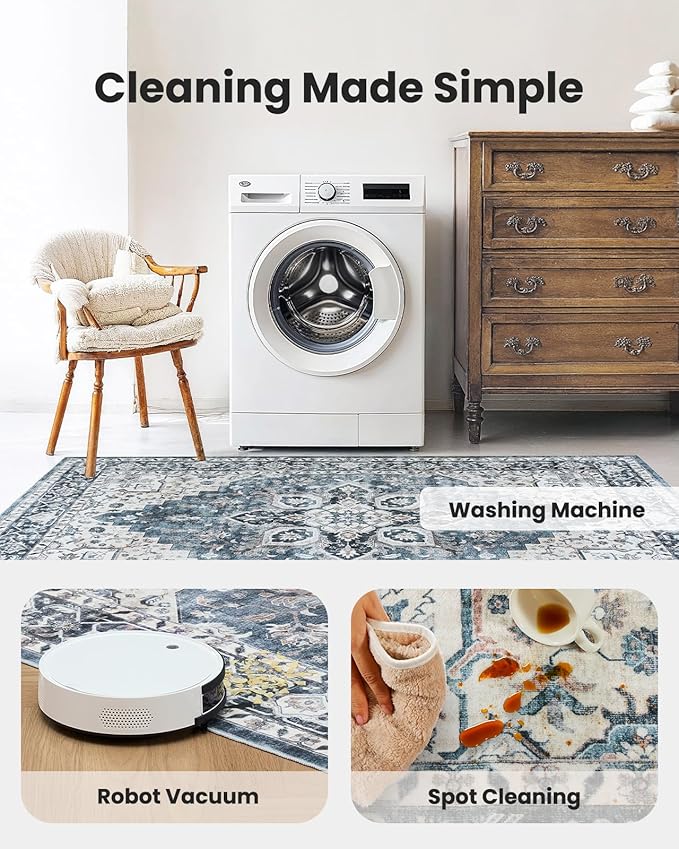 AMADA HOMEFURNISHING 2x5 Washable Runner Rug, Low-Profile Kitchen Rugs with Non-Slip Backing & Durable Edge Binding, Vintage Entryway Runner Rug for Bedroom & Hallway