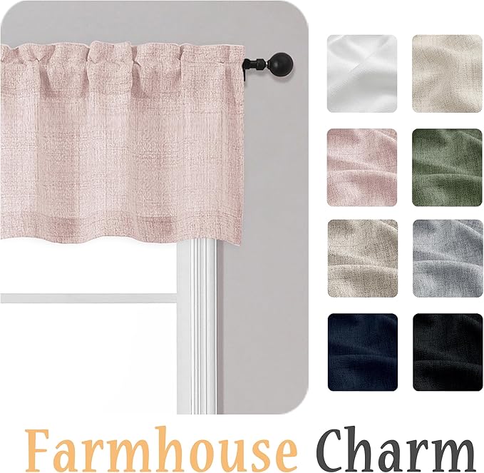 OWENIE Blush Pink Valances for Windows 1 Pcs 24 Inch Length, Light Filtering Textured Short Small Valance Curtains for Bathroom Basement Living Room, Half Window Curtains Over Sink, 60" W by 24" L