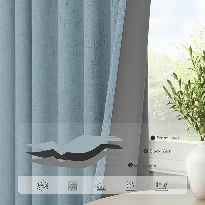 Light Blue Room Darkening Curtains for Bedroom Cute 45 Inch Length 2 Panels Cotton Linen Textured Short Blackout Curtains for Small Window Nursery Boy Girls Room Bathroom Kitchen Door Back Tab 45 Long