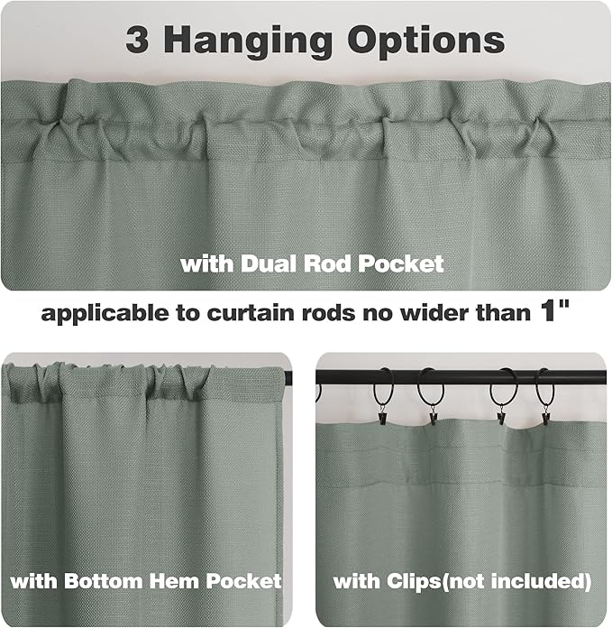 Chyhomenyc Olive Green Valance for Windows, Light Filtering Faux Linen Solid Short Curtain Valance, Burlap Decorative Small Curtain for Kitchen Bathroom Laundry Basement, 60Wx12L inch, 1 Piece