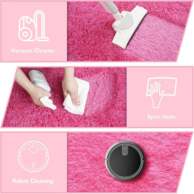 9x12 Fluffy Area Rugs for Living Room,Large Fuzzy Shag Area Rug for Bedroom,Soft Non-Shedding Indoor Plush Carpet for Kids Bedroom Nursery Home Decor,Hot Pink