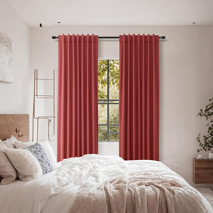 Guken Red 100% Blackout Linen Curtains 120 Inch Length 2 Panels Set for Living Room Bedroom Back Tab/Rod Pocket Thermal Insulated Black Out Drapes Room Darkening Window Curtains,52x120