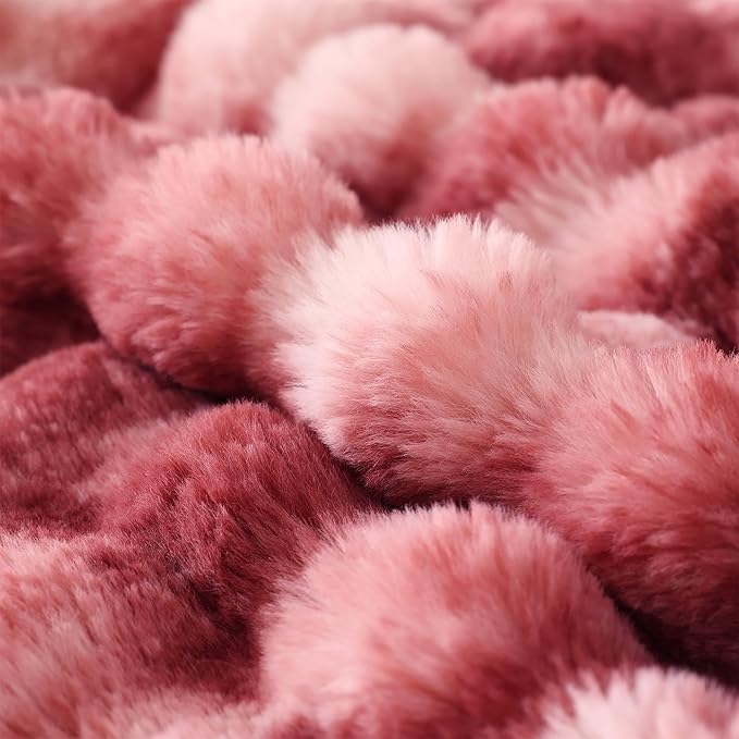 COOVA Faux Fur Throw Blanket for Couch, Cozy Soft and Fuzzy Plush Rabbit Fur Bubble Blanket for Sofa Bedroom Living Room, 60x80 Inches Tie Dye Magenta