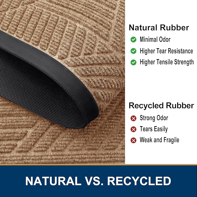Smiry Front Door Mat Outside Entrance, Heavy Duty Sturdy Natural Rubber Doormat, Trap Dirt and Moisture, Easy Clean Low Profile Welcome Floor Mats for Indoor Outdoor Entry, 35X23 Inch, Coffee