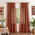 MYSKY HOME Extra Long Curtains for Living Room 96 Inches Light Filtering Semi Sheer Sliding Door Curtains Bedroom Window Drapes Privacy Back Tab Farmhouse Boho Modern, Terracotta, 50" x 96", 2 Panels