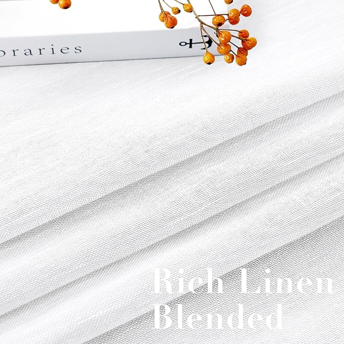 H.VERSAILTEX Linen Curtains Nickel Grommet Natural Linen Semi-Sheer Curtains 2 Panels Privacy Added Premium Soft Rich Material Drapes for Bedroom/Living Room - 52x54 - Inch - Pure White
