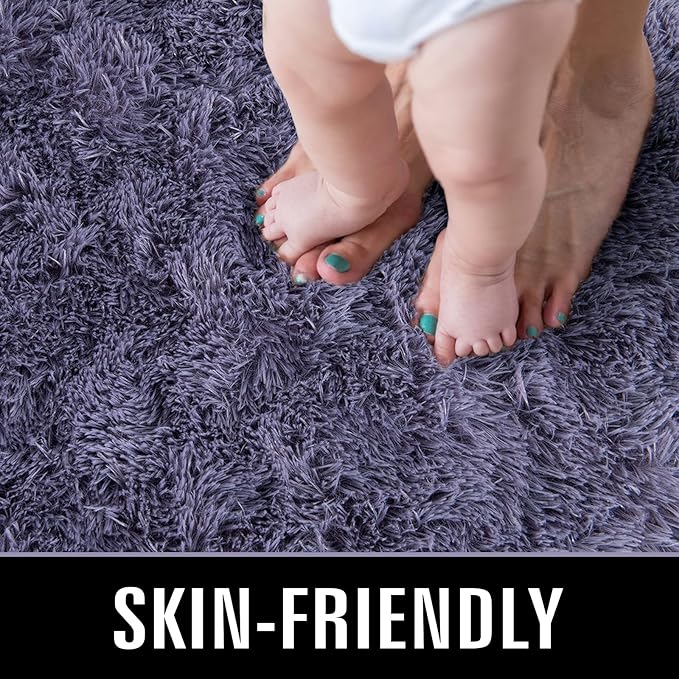TWINNIS Super Soft Shaggy Rugs Fluffy Carpets 5x8 Feet, Indoor Modern Plush Area Rugs for Living Room Bedroom Kids Room Nursery Home Decor, Upgrade Anti-Skid Rectangular Fuzzy Rug, Grey Purple