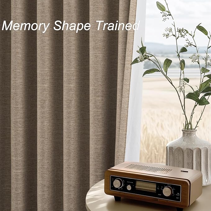Topfinel 102 Inches Long Custom Blackout Linen Curtains, Pinch Pleated Noise Cancelling Curtains with Pin Hooks for Traverse Rods, Earth Tone Viral Drapes 2 Panels for Living Room Master Bedroom