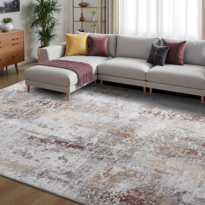 Toneed Abstract Area Rug 5x7 Modern Washable Rug Soft Non Slip Rug Low Pile for Bedroom Living Room Dining Room Taupe Grey Brown