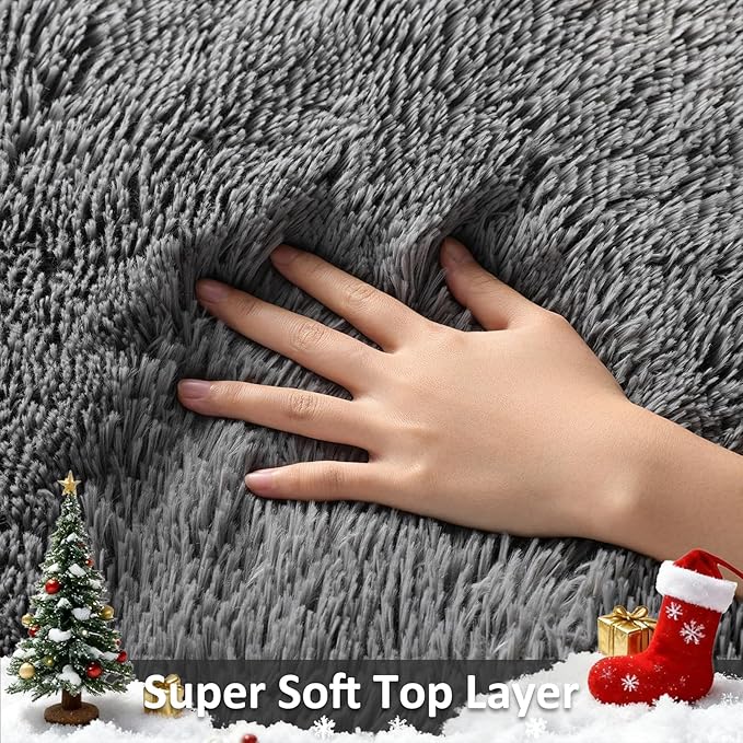 Ophanie 2x10 Runner Rug for Hallway, Upgrade Non-Slip Fluffy Soft Bedside Rugs, Bedroom Living Room Grey Shaggy Gray Carpet for Kids Girls Boys Dorm Nursery Home Decor Aesthetic