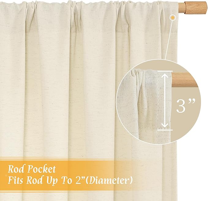 LAMIT Natural Light Beige Linen Curtains 84 inch Long 2 Panels, Soft Thick Linen Blended Light Filtering Living Room Panels Rod Pocket Neutral Drapes for Bedroom/Farmhouse, 52 x 84 Inch