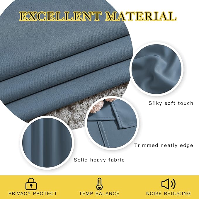 NICETOWN Smoky Blue Sliding Door Curtains 2 Panels Set 118 inches Long, Grommet Thermal Blackout Curtains Privacy Room Divider Sound Reducing for Bedroom/Living Room, W66 x L118